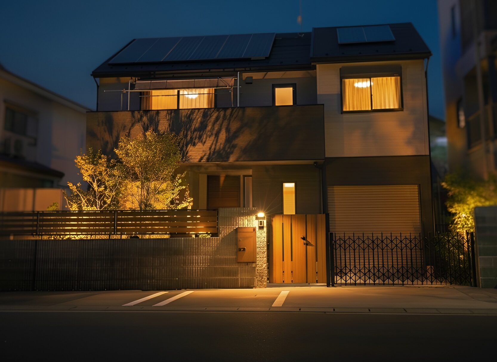 クローズ外構と透水性コンクリートのアプローチ